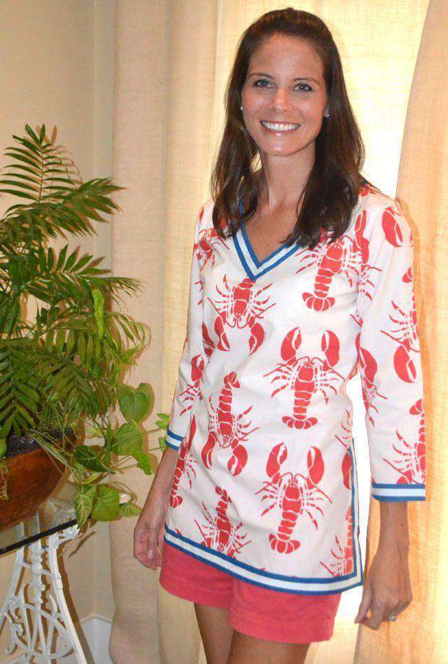 Cotton V-neck Printed Tunic in Red Lobster Fest by Gretchen Scott Designs - Country Club Prep