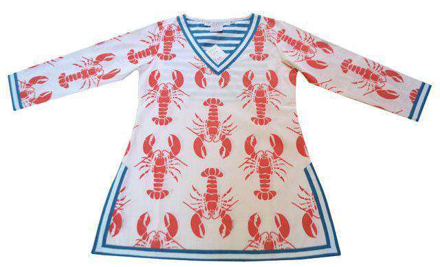 Cotton V-neck Printed Tunic in Red Lobster Fest by Gretchen Scott Designs - Country Club Prep