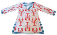 Cotton V-neck Printed Tunic in Red Lobster Fest by Gretchen Scott Designs - Country Club Prep