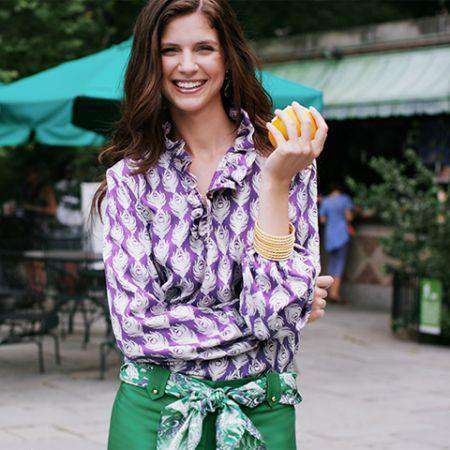 Elizabeth Long Sleeve Ruffled Blouse in Purple Peacock Silk by Elizabeth McKay - Country Club Prep