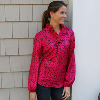 Elizabeth Long Sleeve Ruffled Blouse in Red Flock Raspberry Silk by Elizabeth McKay - Country Club Prep