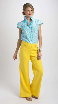 Elizabeth Ruffled Blouse in Eden Turquoise by Elizabeth McKay - Country Club Prep