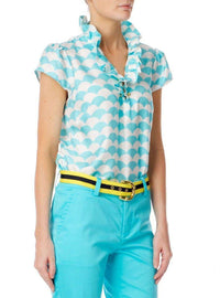 Elizabeth Ruffled Blouse in Fontainee Turquoise by Elizabeth McKay - Country Club Prep