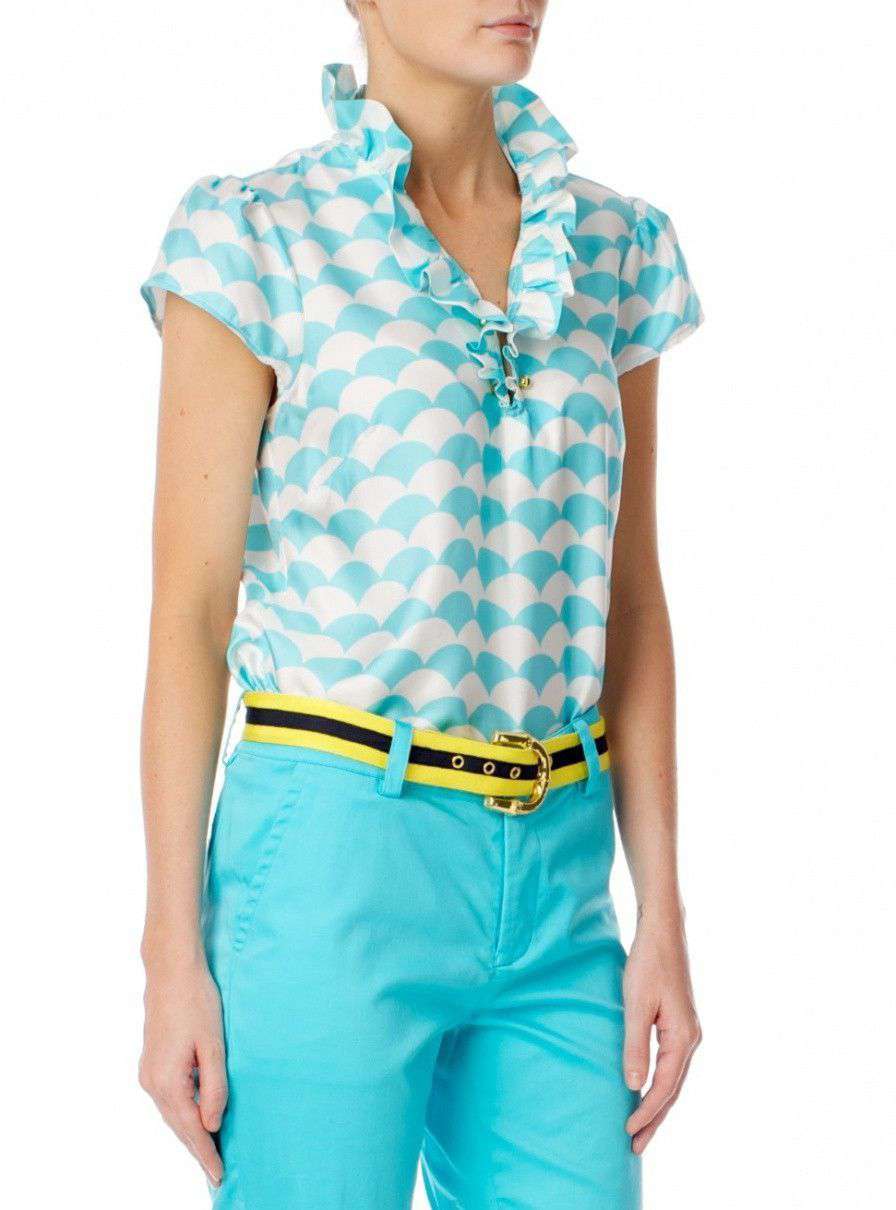 Elizabeth Ruffled Blouse in Fontainee Turquoise by Elizabeth McKay - Country Club Prep