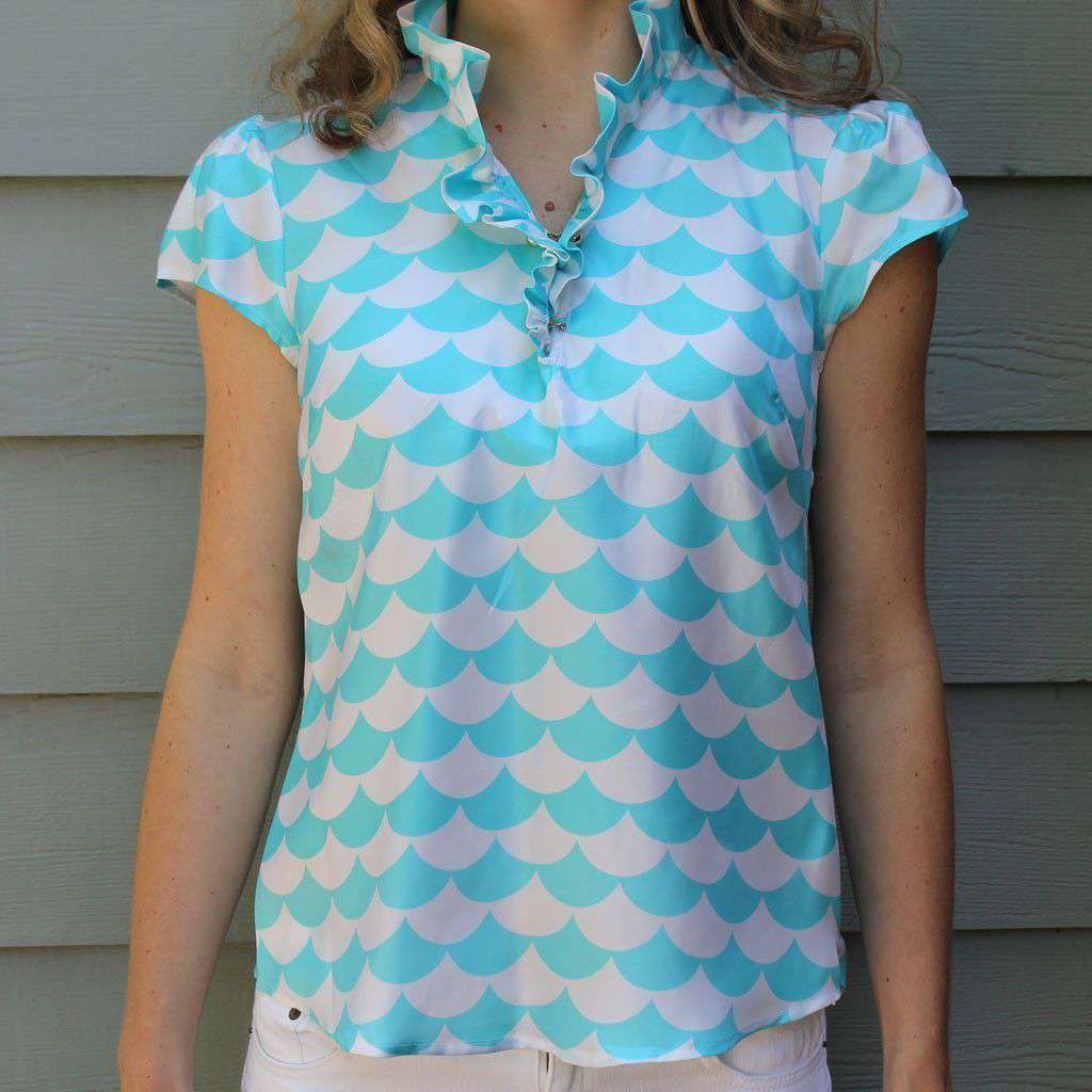 Elizabeth Ruffled Blouse in Fontainee Turquoise by Elizabeth McKay - Country Club Prep