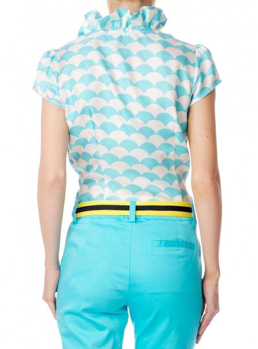 Elizabeth Ruffled Blouse in Fontainee Turquoise by Elizabeth McKay - Country Club Prep