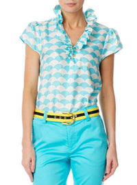 Elizabeth Ruffled Blouse in Fontainee Turquoise by Elizabeth McKay - Country Club Prep