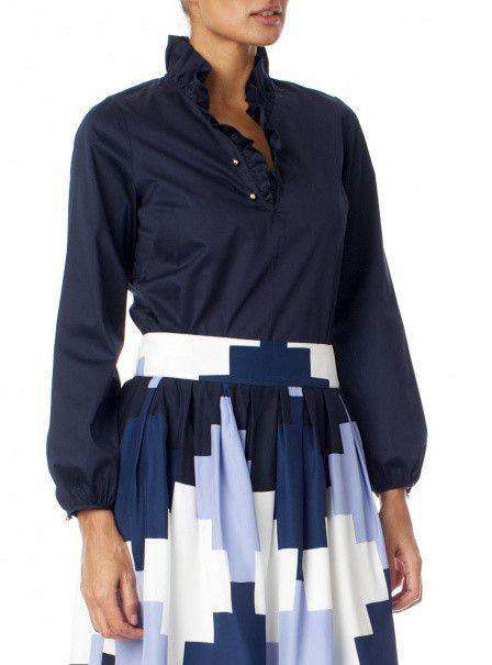 Elizabeth Ruffled Blouse in Navy by Elizabeth McKay - Country Club Prep