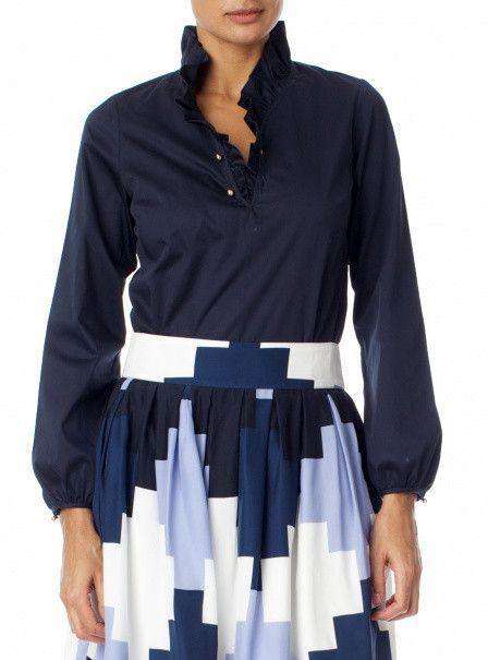 Elizabeth Ruffled Blouse in Navy by Elizabeth McKay - Country Club Prep