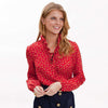 Elizabeth Ruffled Blouse in Red Bit Print Silk by Elizabeth McKay - Country Club Prep