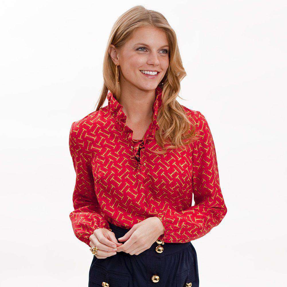 Elizabeth McKay Elizabeth Ruffled Blouse in Red Bit Print Silk ...