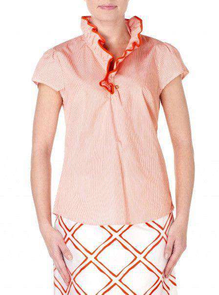 Elizabeth Tipped Ruffled Blouse in Orange by Elizabeth McKay - Country Club Prep