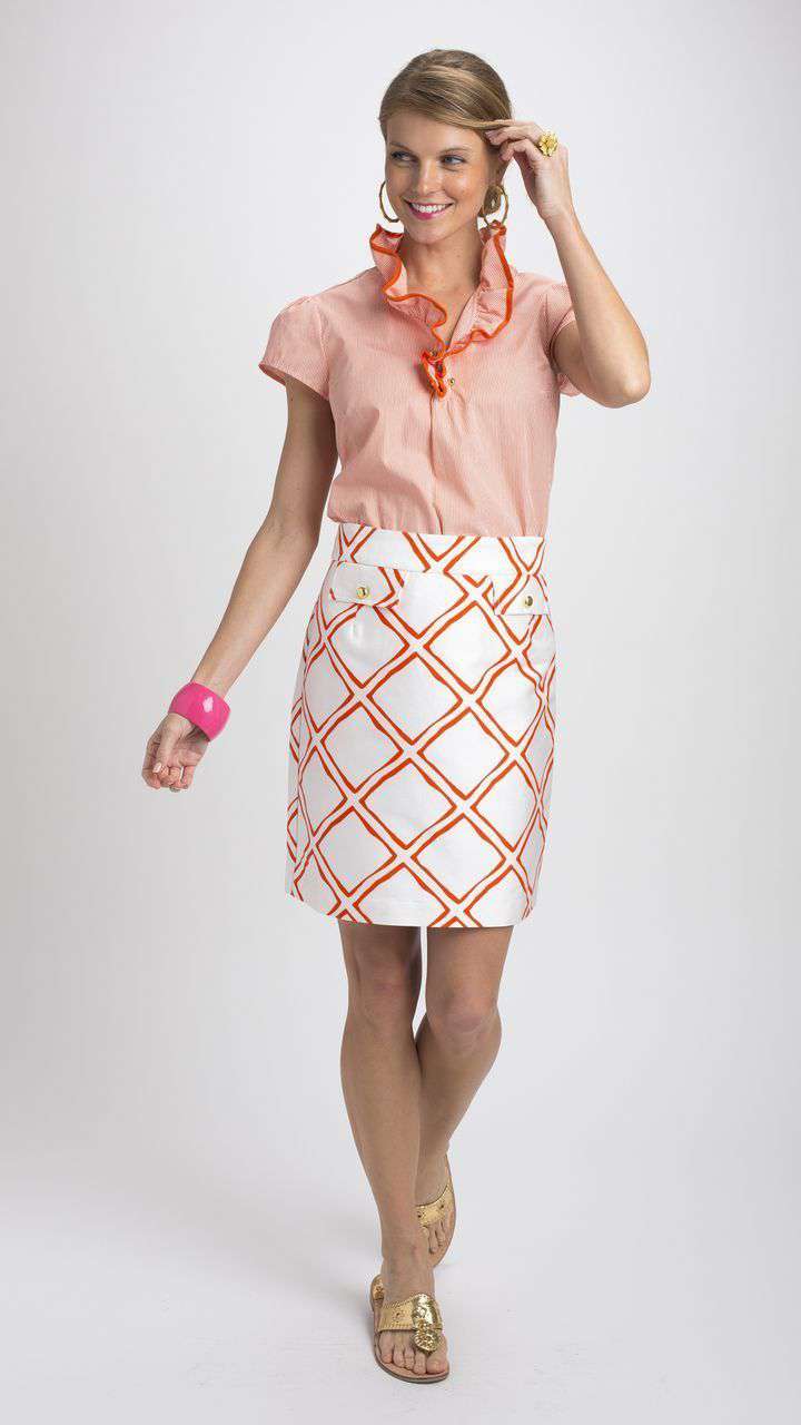 Elizabeth Tipped Ruffled Blouse in Orange by Elizabeth McKay - Country Club Prep