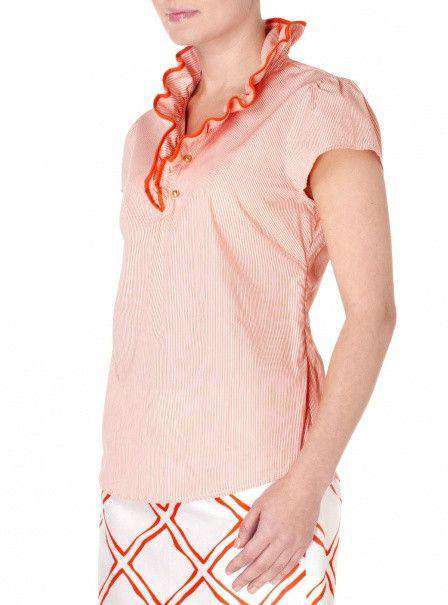 Elizabeth Tipped Ruffled Blouse in Orange by Elizabeth McKay - Country Club Prep