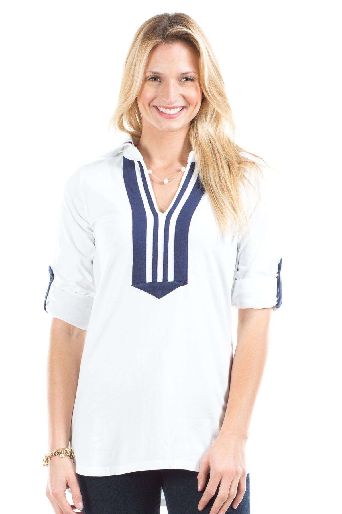 Emma Top in White/Navy by Duffield Lane - Country Club Prep