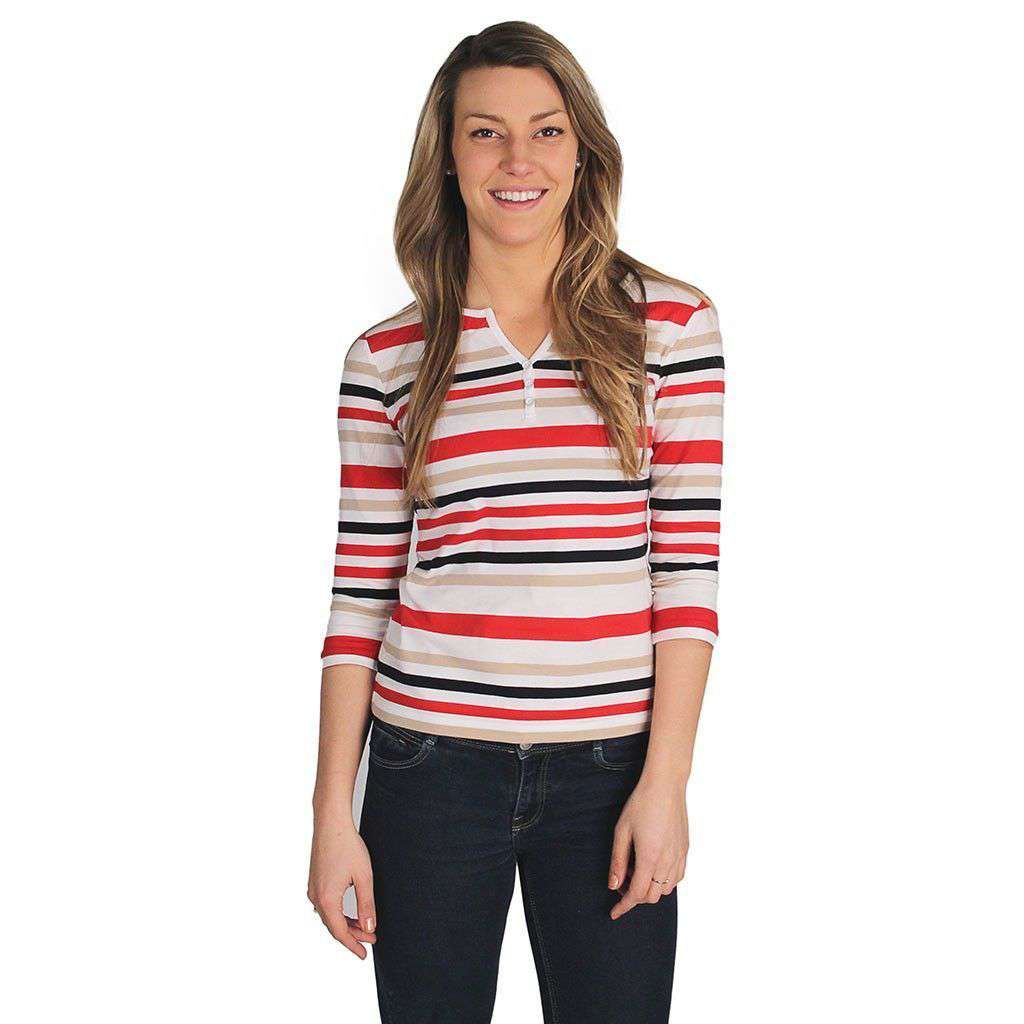 Francoise Shirt in White, Red and Navy Stripes by Saint James - Country Club Prep