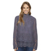 Fringed Crochet Long Sleeve Double Layer Pullover in Carbon by True Grit (Dylan) - Country Club Prep