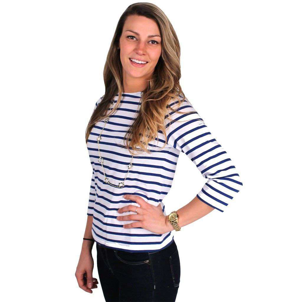 Galathée Shirt in White with Navy Stripes by Saint James - Country Club Prep