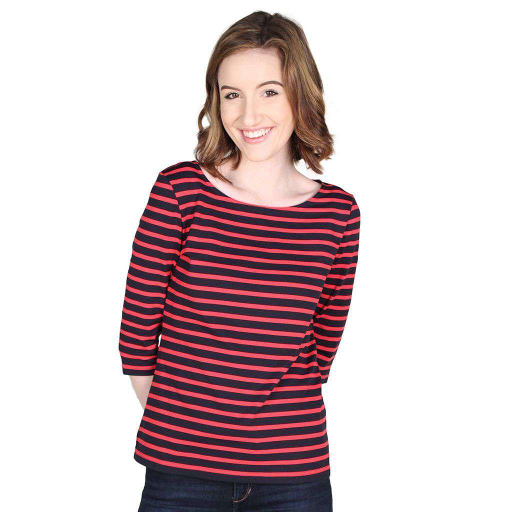 Garde Cote III R Shirt in Navy & Red Stripes by Saint James - Country Club Prep