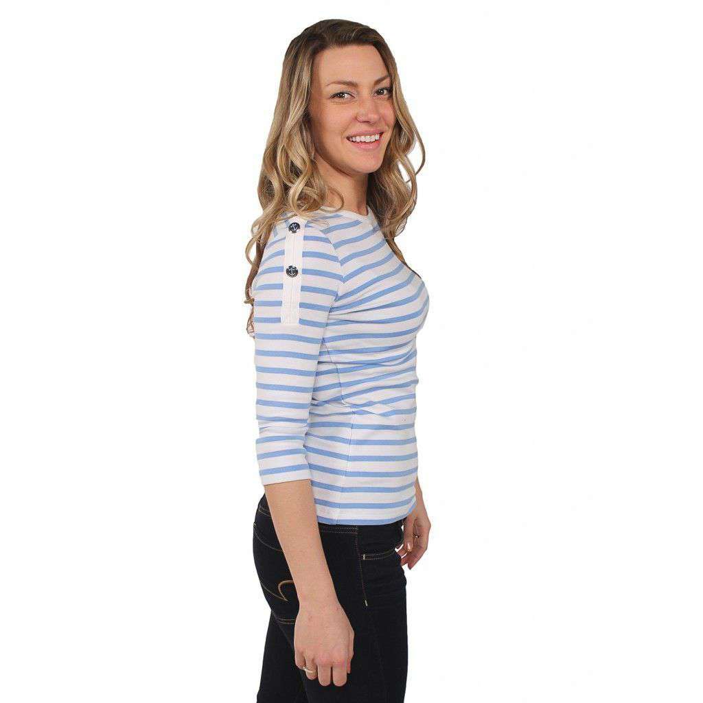 Gwenaelle Shirt in White with Light Blue Stripes by Saint James - Country Club Prep