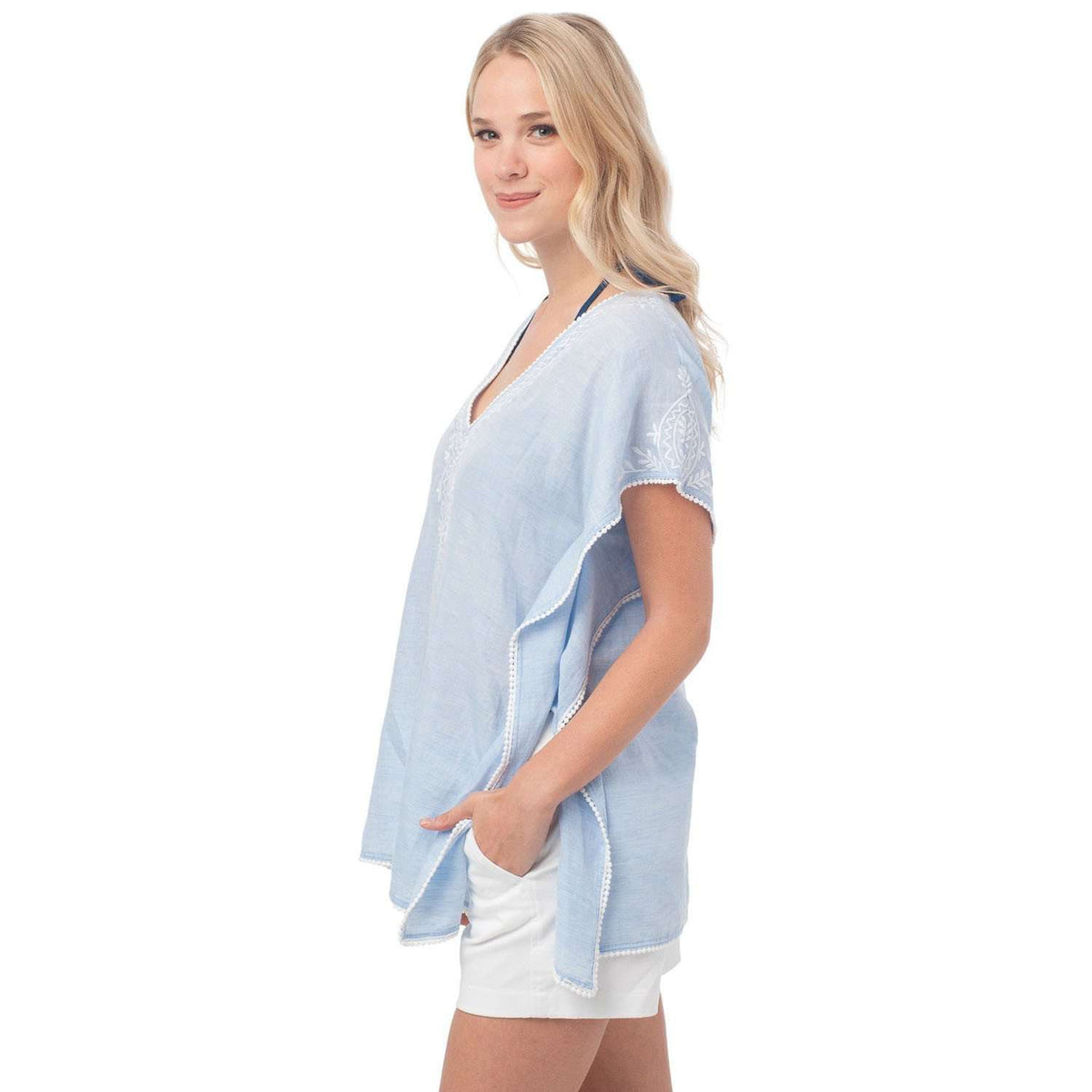 Livie Embroidered Tunic in Sky Blue by Southern Tide - Country Club Prep
