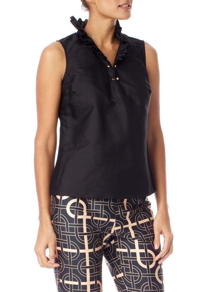 McKay Blouse in Black Silk/Cotton by Elizabeth McKay - Country Club Prep