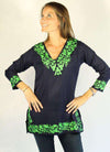Pashmina Viscose Chamonix Tunic in Navy with Kelly Green by Gretchen Scott Designs - Country Club Prep