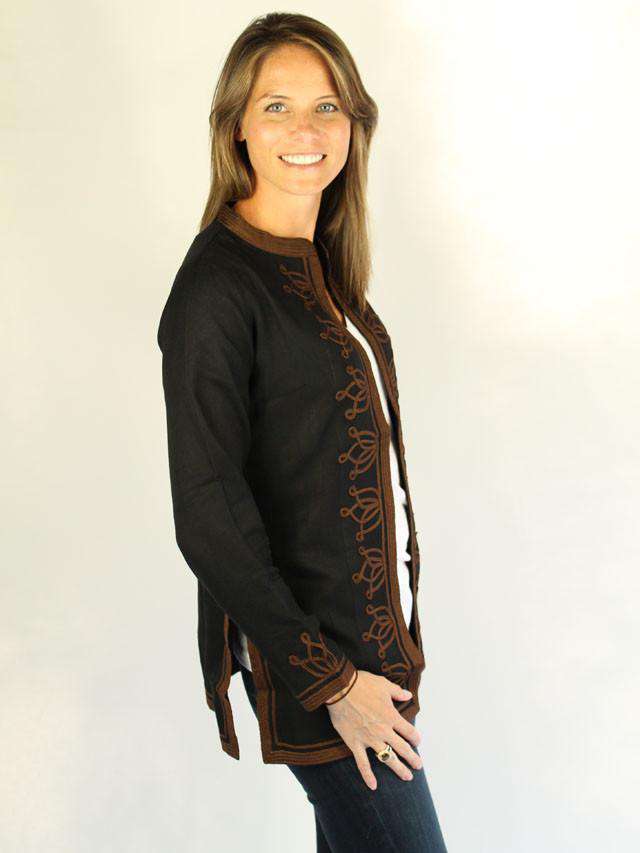 Pashmina Viscose Moroccan Jacket in Black with Brown by Gretchen Scott Designs - Country Club Prep