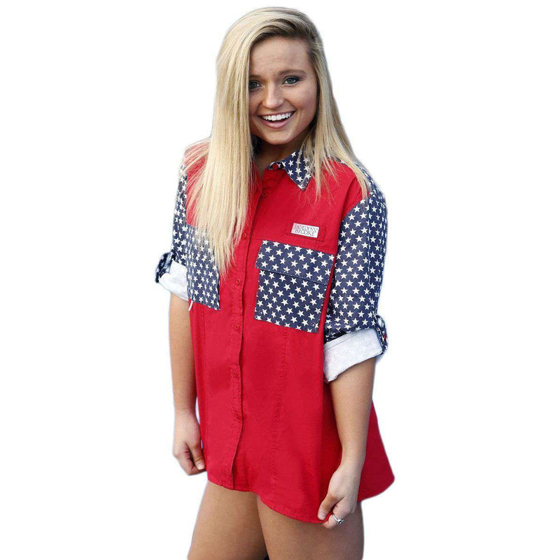 Patriotic Fishing Shirt in Red, White, and Blue by Jadelynn Brooke - Country Club Prep