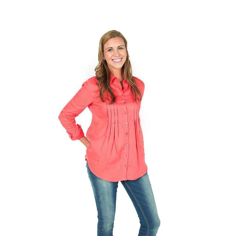 Pin Tuck Linen Shirt in Raspberry by Tyler Boe - Country Club Prep