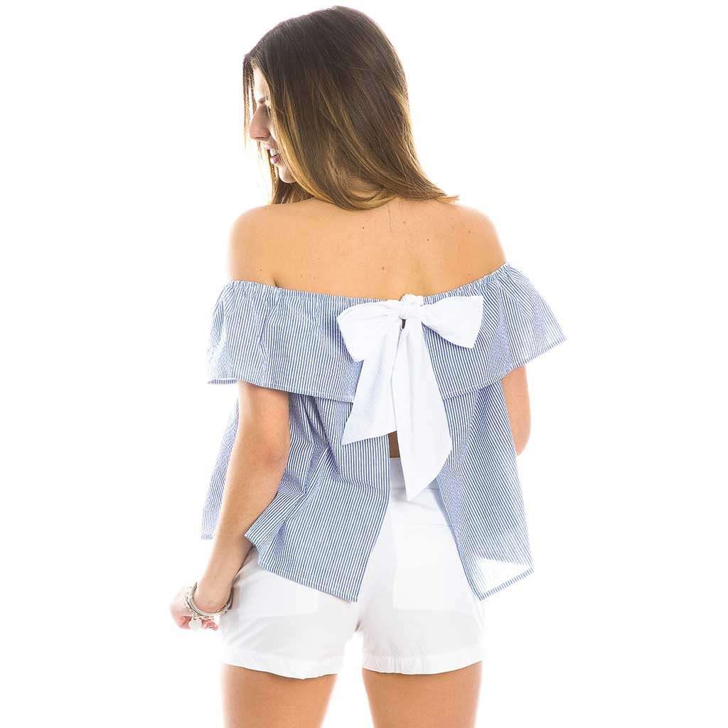 Riley Stripe Ruffle Top in Royal by Lauren James - Country Club Prep