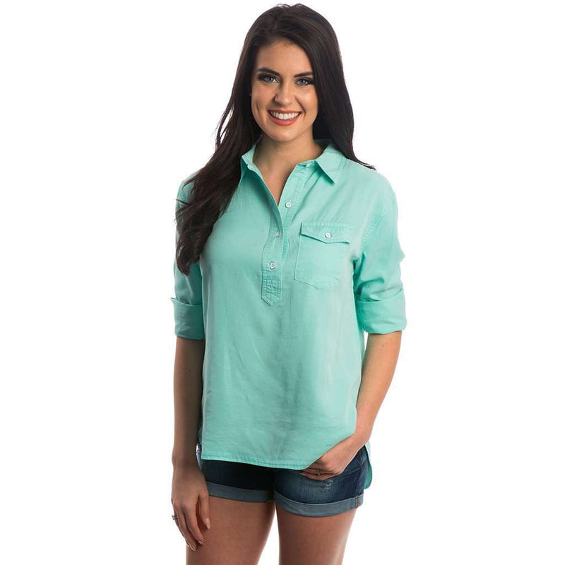 Rolled Sleeve Button Up in Ocean Palm by Lauren James - Country Club Prep