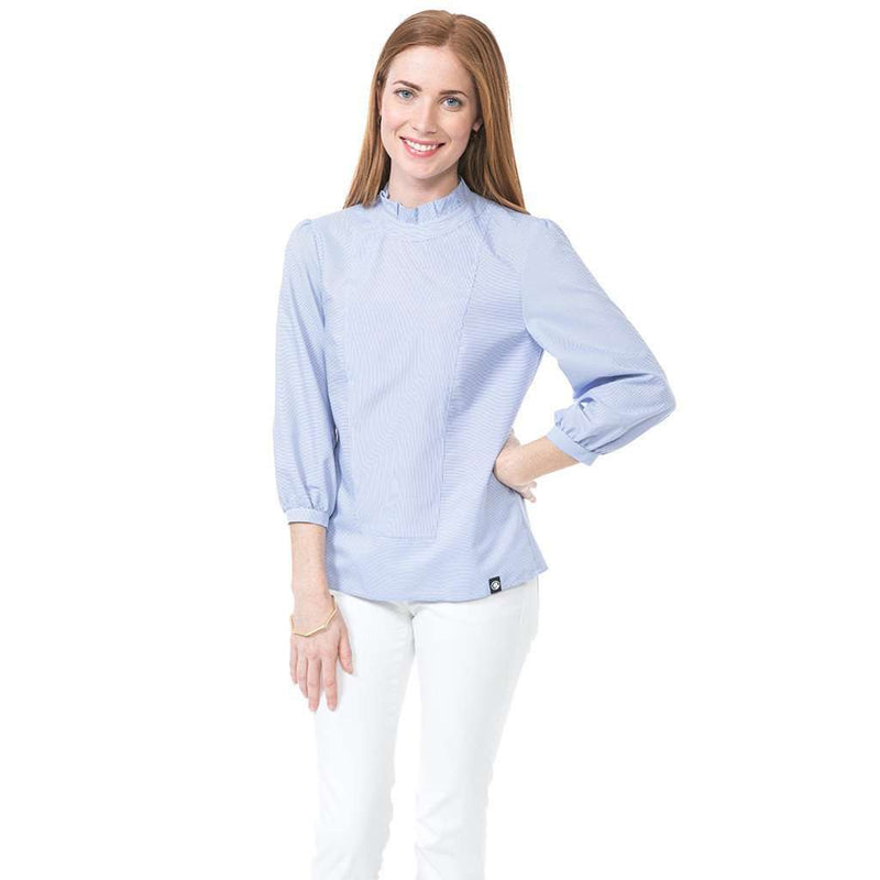 Scarlett Blouse in Blue and White by Southern Proper - Country Club Prep