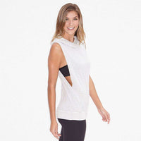 Sleeveless Boxer Hoodie in Light Grey Stripes by Beyond Yoga - Country Club Prep
