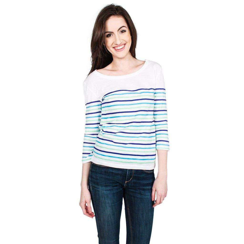 Striped Long Sleeve Slub Tee in Blue and Green by Hiho - Country Club Prep