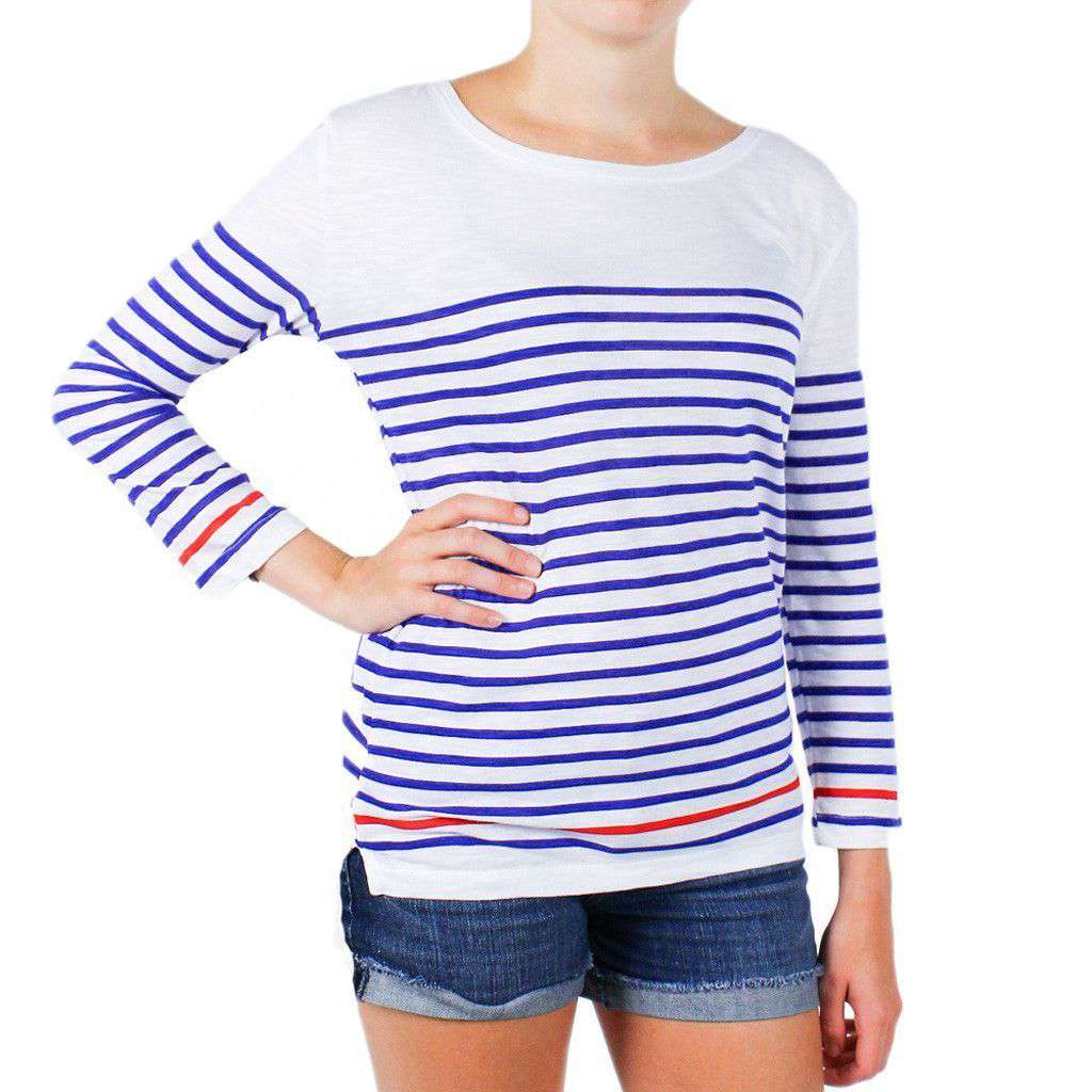 Striped Long Sleeve Slub Tee in Navy and Red by Hiho - Country Club Prep