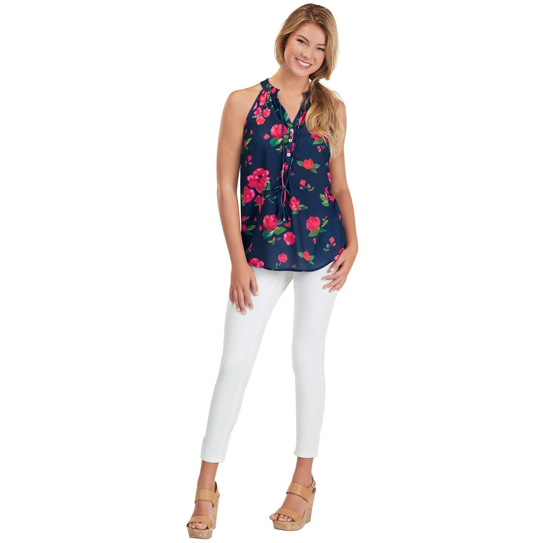 Teagan Tassel Tank in Navy Floral by Mud Pie - Country Club Prep