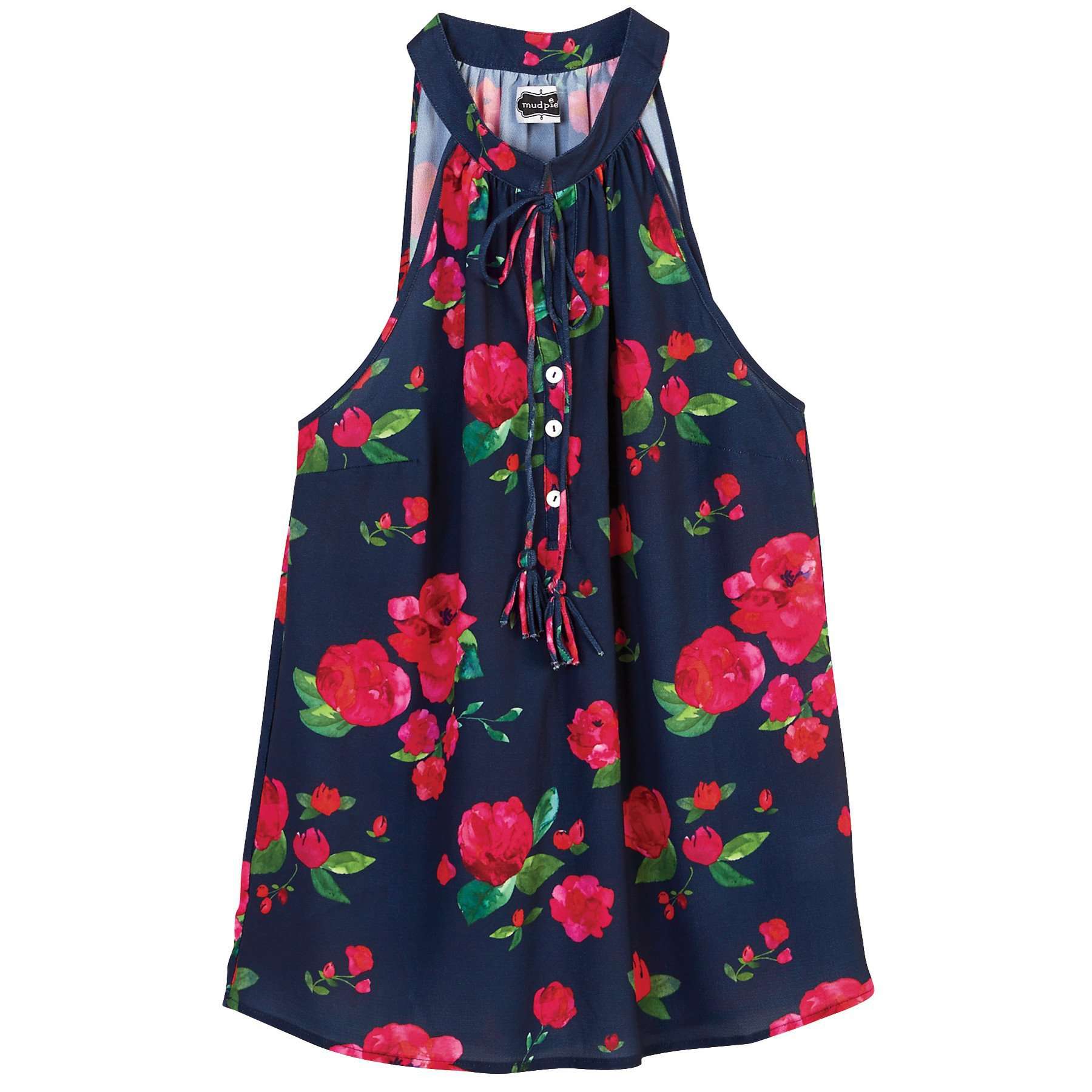 Teagan Tassel Tank in Navy Floral by Mud Pie - Country Club Prep