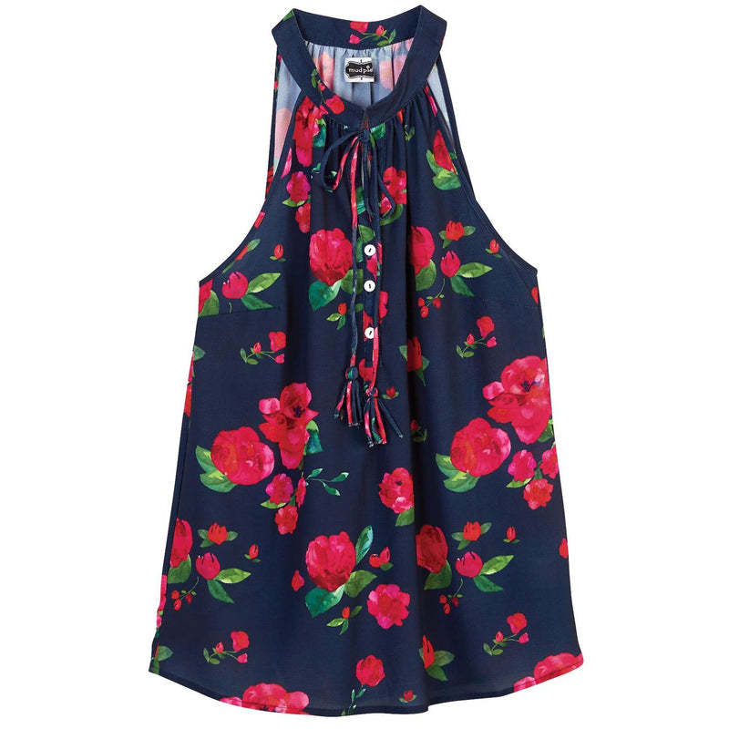 Teagan Tassel Tank in Navy Floral by Mud Pie - Country Club Prep