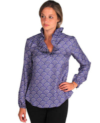 The Long Sleeve Elizabeth Shirt in Scale Blue by Elizabeth McKay - Country Club Prep