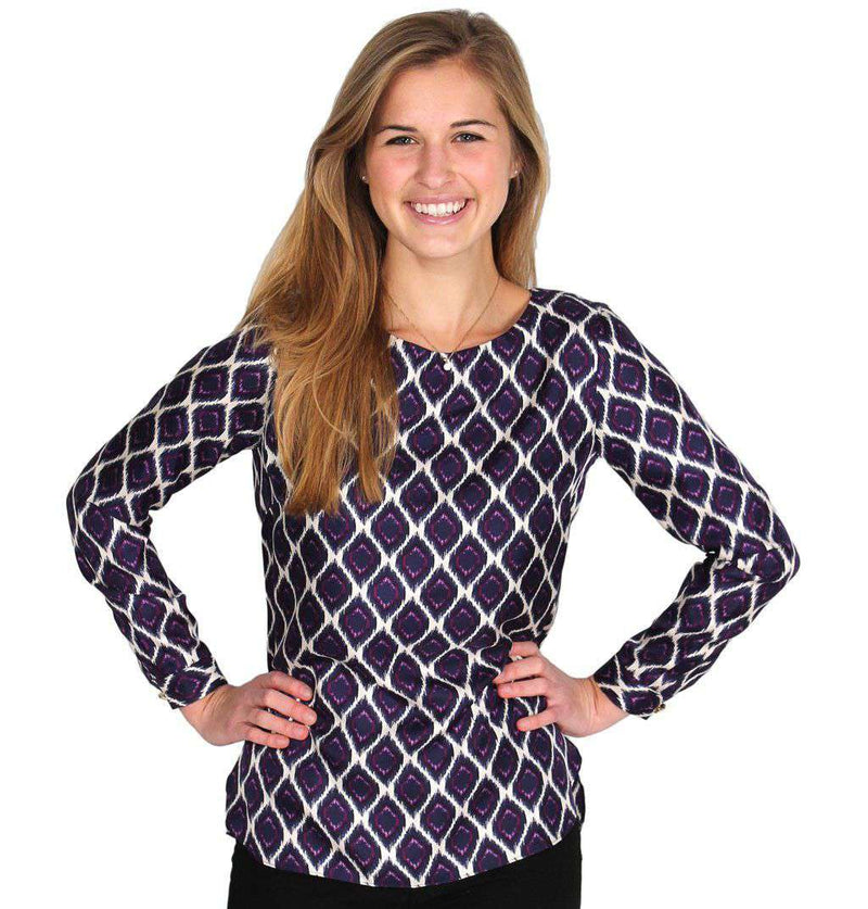 The Long Sleeve Stone Top in Animal Ikat by Elizabeth McKay - Country Club Prep