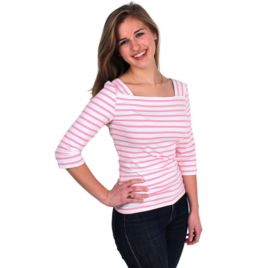 Tourlaville Shirt in White with Light Pink Stripes by Saint James - Country Club Prep