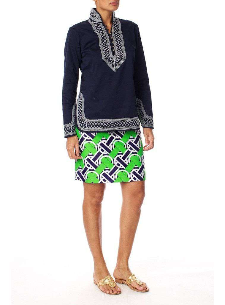 TSD Tunic in Navy with Light Blue Embroidery by Elizabeth McKay - Country Club Prep