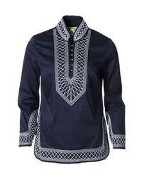 TSD Tunic in Navy with Light Blue Embroidery by Elizabeth McKay - Country Club Prep