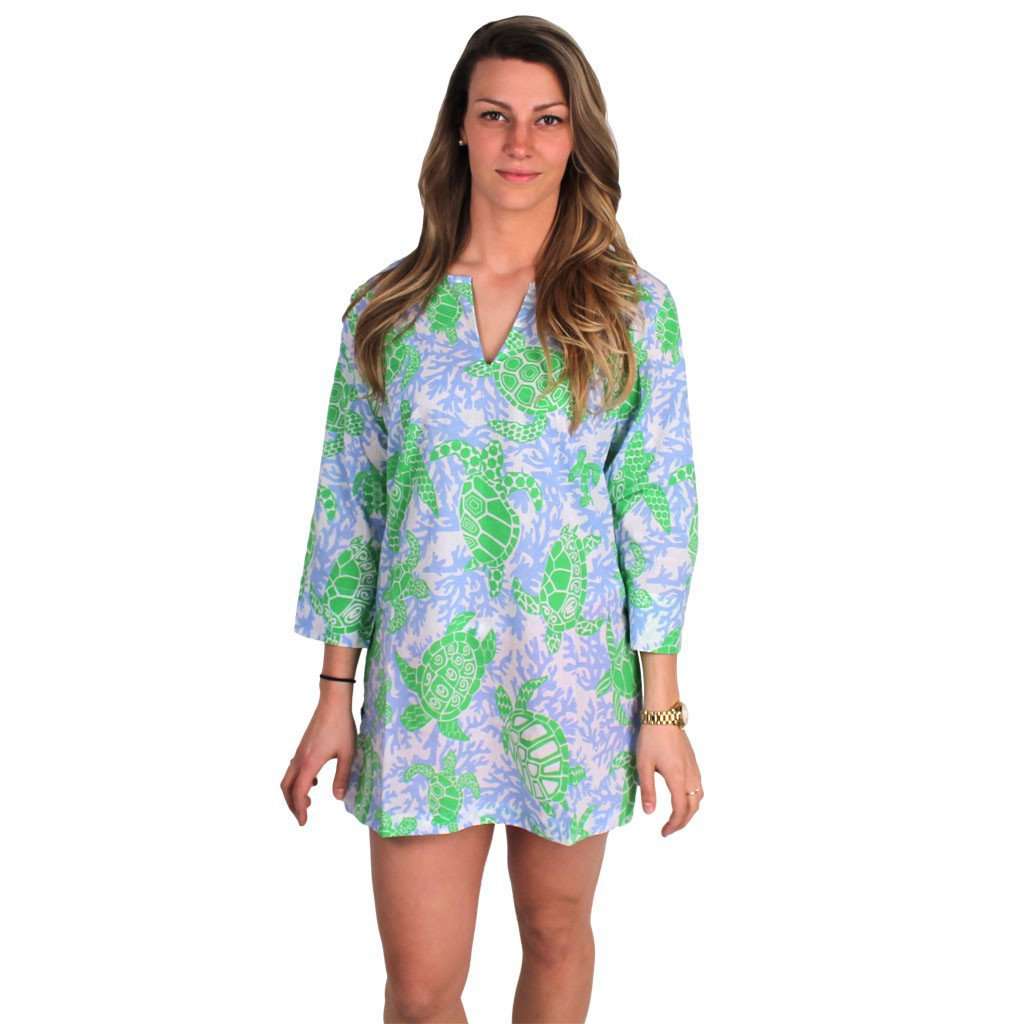 Turtle Traffic Tunic in Blue and Green by Gretchen Scott Designs - Country Club Prep