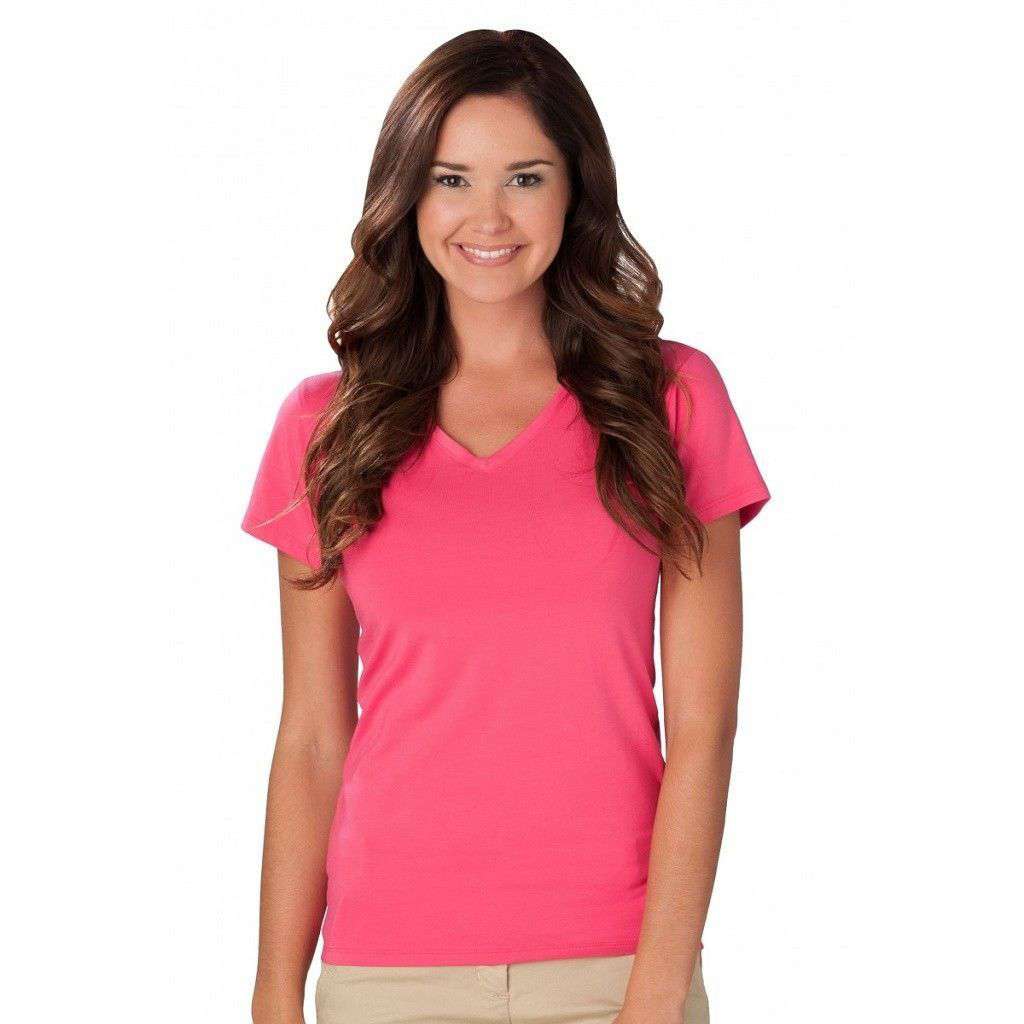 V-Neck Tee in Hot Pink by Southern Tide - Country Club Prep