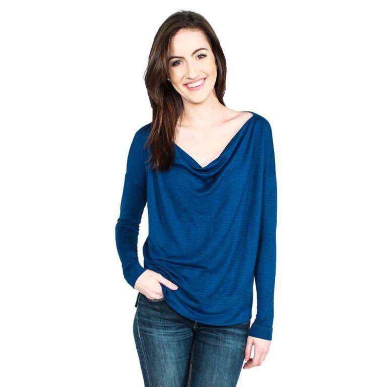 Wide Neck Pullover in True Navy by Beyond Yoga - Country Club Prep