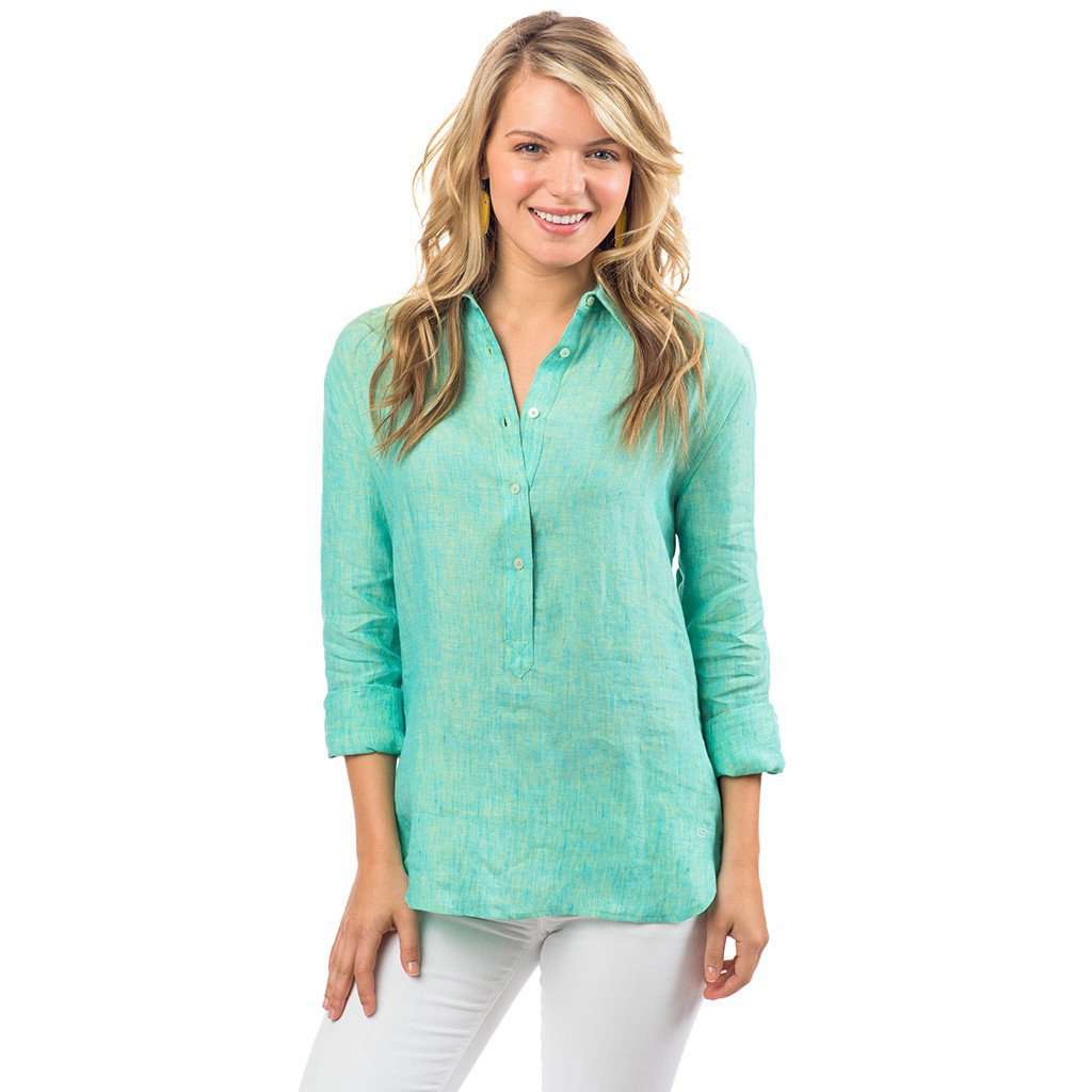 Women's Linen Hadley Popover in Seaglass by Southern Tide - Country Club Prep