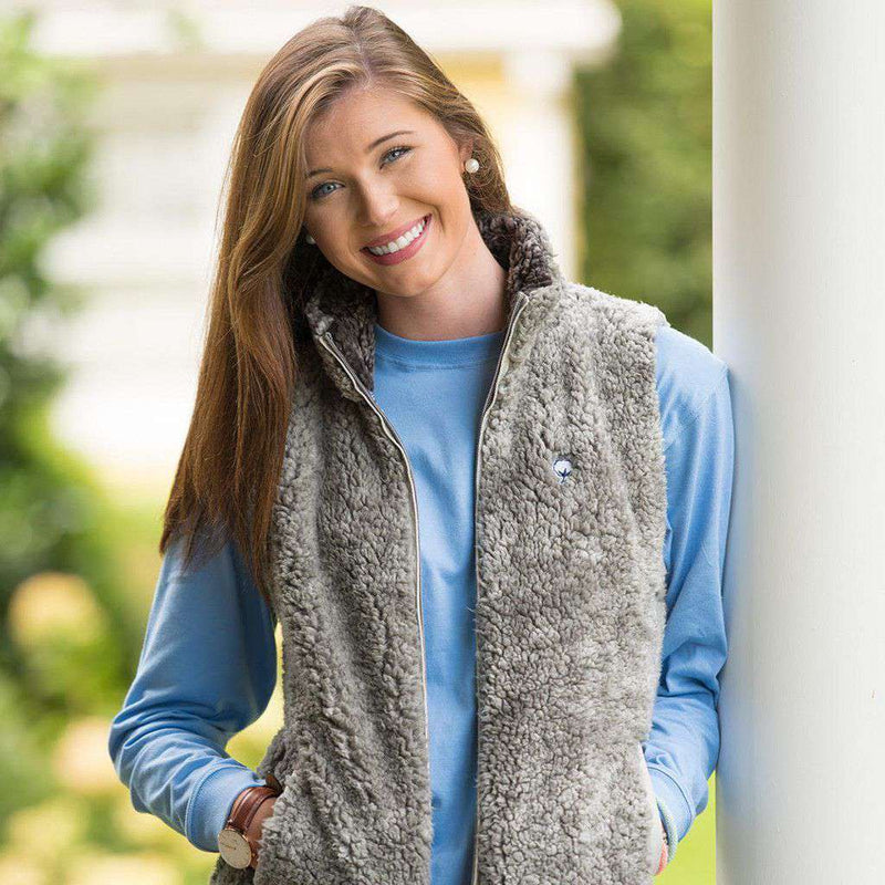 Heathered Zip Sherpa Vest in Moon Mist by The Southern Shirt Co. - Country Club Prep