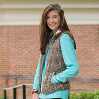 Heathered Zip Sherpa Vest in Walnut by The Southern Shirt Co. - Country Club Prep